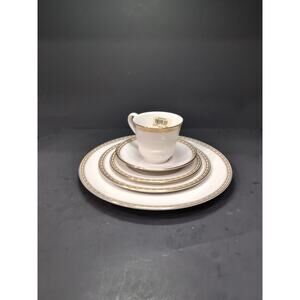 Royal Doulton Cotillion Set, Cream & Marble Border Gold Trim, 5 Piece Collection